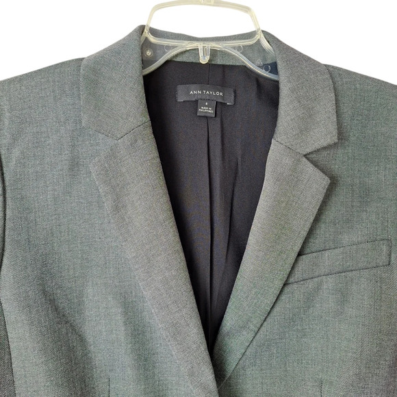 Ann Taylor Sz 8 Sharkskin Iced Slate Gray Two-Button Lined Blazer Jacket Pockets - Picture 5 of 16